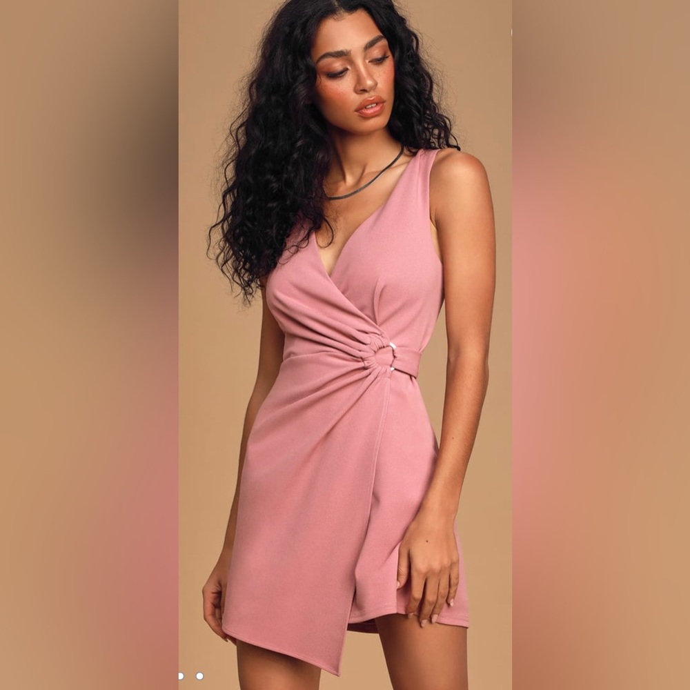 Lulus Wrapped Pink Mauve Asymmetrical Mini Dress Size Medium (6-8) NWT